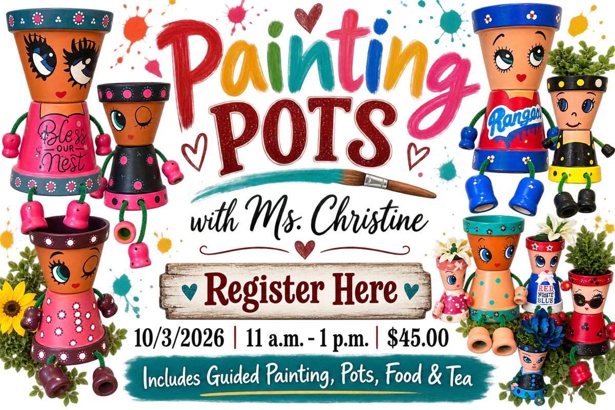 Register Here: Painting Pots with Christine Russey | 10/3/2026 | 11 a.m. - 1 p.m.