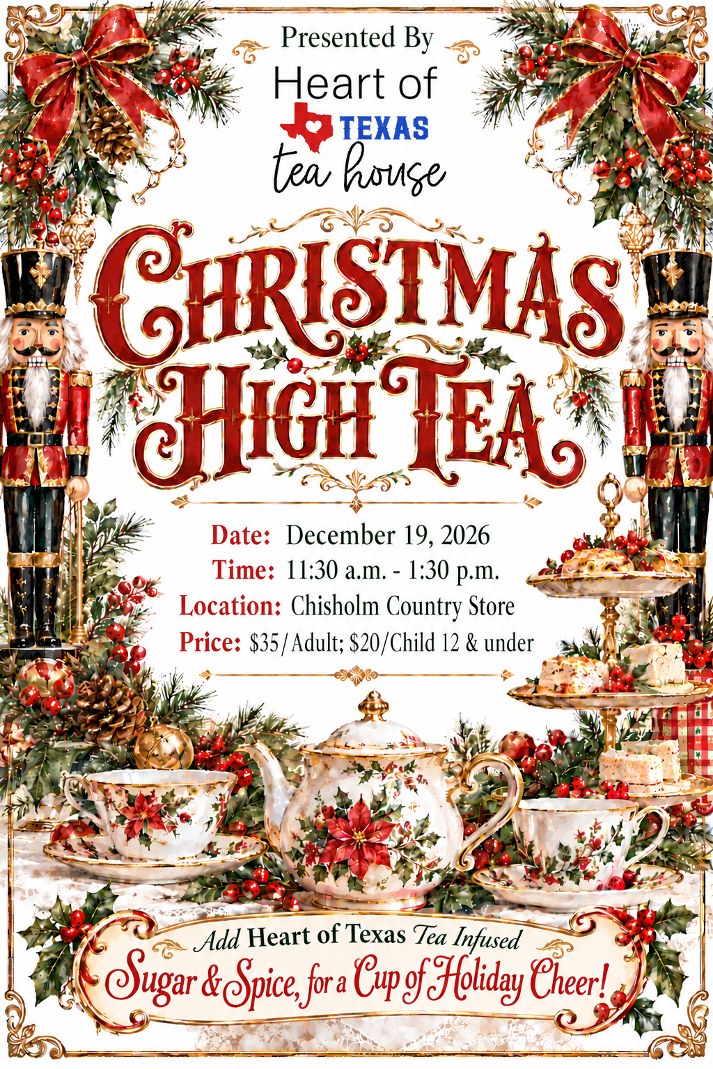 Register Here:  Christmas High Tea | 12/19/2026 | 11:30 a.m. - 1:30 p.m.